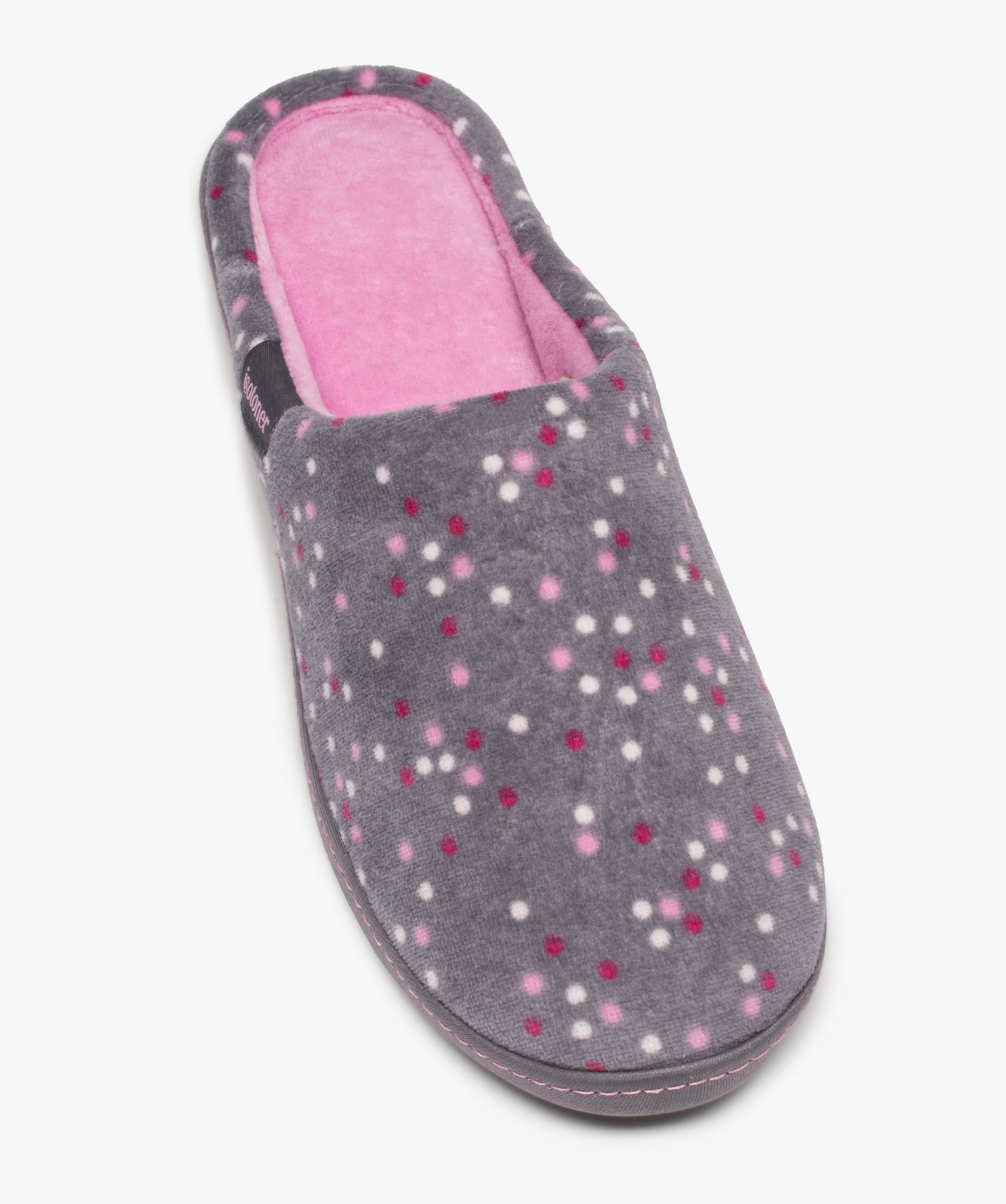 Chaussons femme mules à talon en velours - Isotoner gris | GEMO