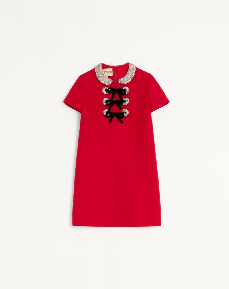 Vestido curto de crepe bordado de alta costura