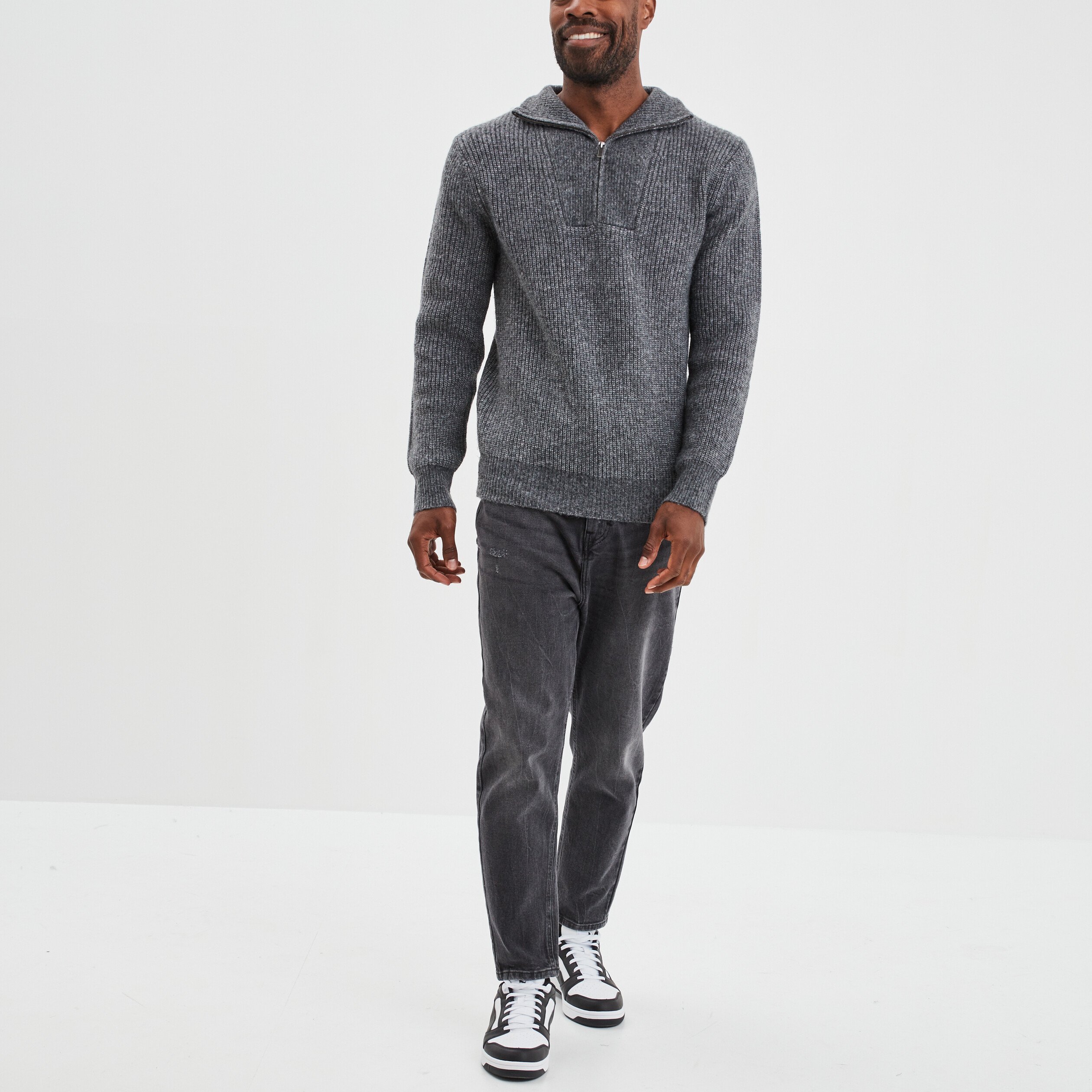 Pull camionneur côtelé gris foncé homme | La Halle