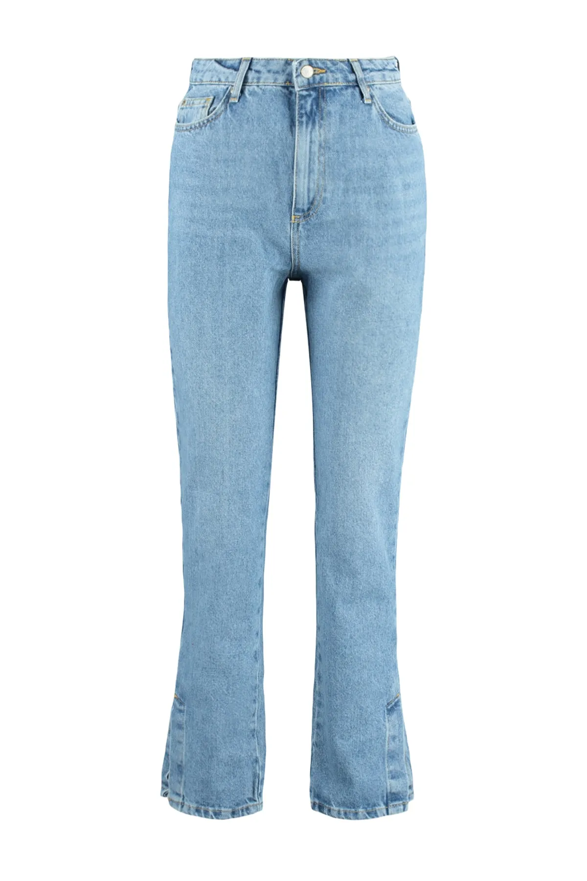 Trendyol Collection  Hellblaue Bootcut-Jeans mit Schlitz und hoher Taille TWOAW22JE0561