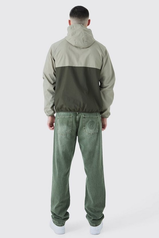 Colorblock Regenjacke mit Kapuze und halbem Reißverschluss
