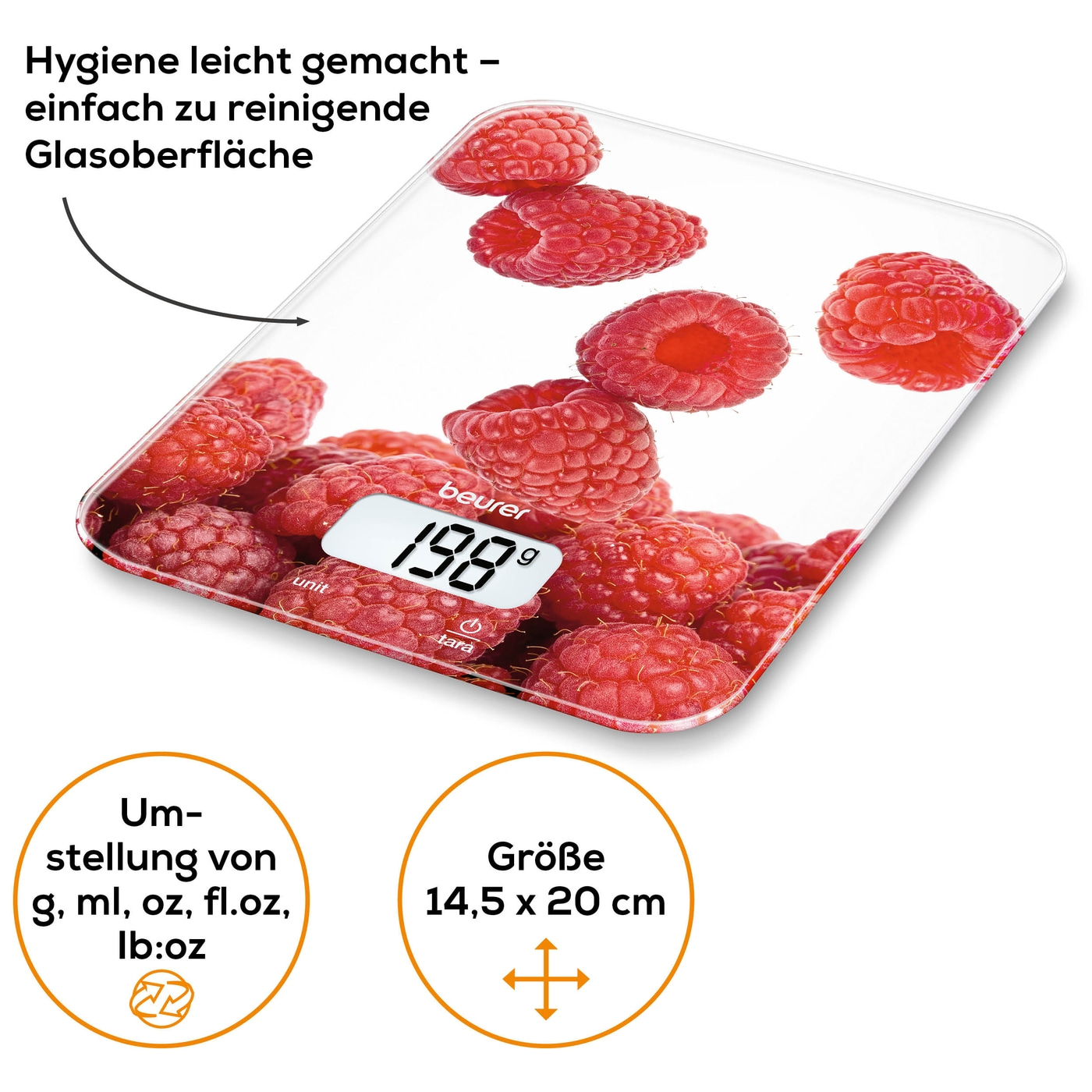 Beurer Küchenwaage - KS 19 Berry-Küchenwaage mit stylischer Glasoberfläche & Tarafunktion