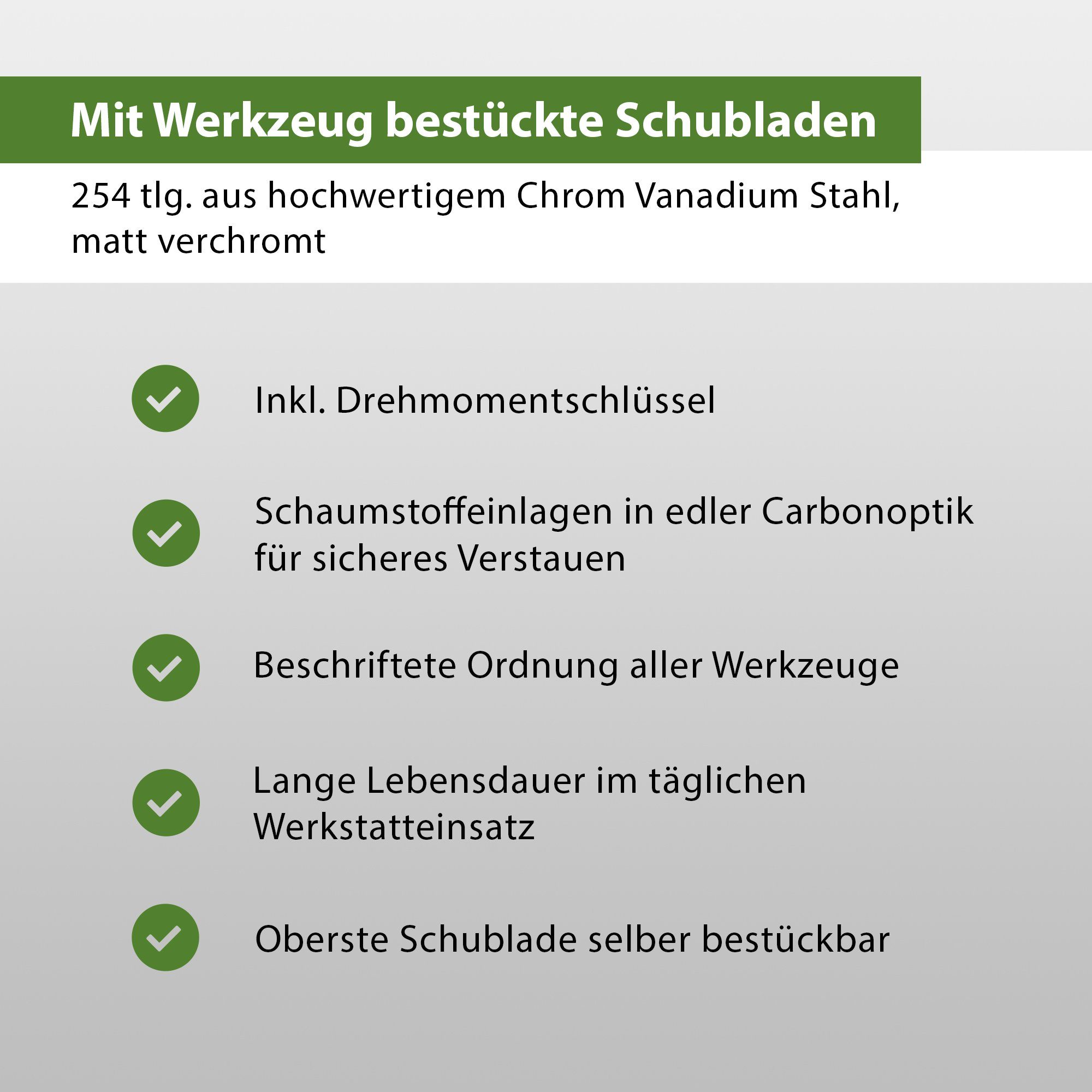 TRUTZHOLM Werkstattwagen Werkstattwagen mit Werkzeug gefüllt 254 tlg. Chrom Vanadium Stahl, auf Rollen, 254-tlg. Werkzeugset, 7 Schubladen
