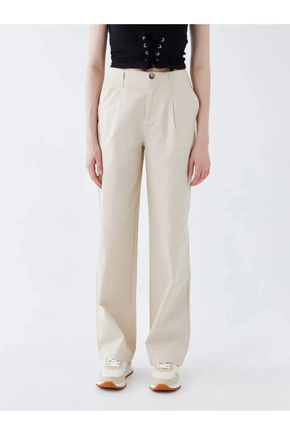 LC Waikiki  Xsıde Damen-Leinenhose mit hoher Taille und weitem Bein