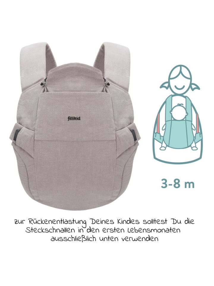 fillikid Babytrage Natural ab 3,5 -20 kg für Bauch-, Hüft und in grau günstig kaufen onesize