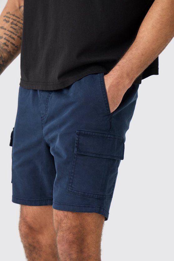 Dunkelblaue Skinny Cargo-Shorts