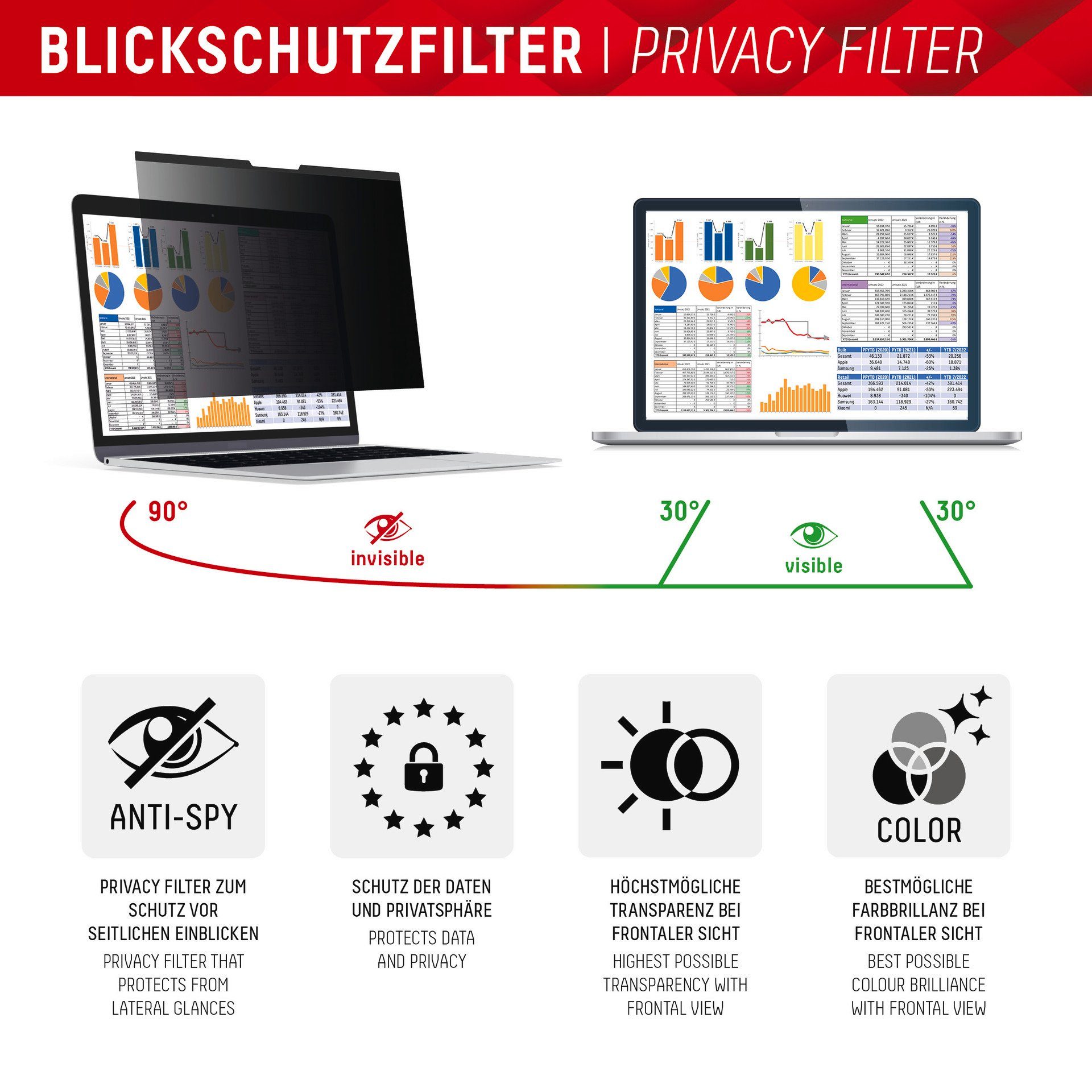 Displex Privacy Safe - Universal 15,6, 16:9, Displayschutzfolie, Blickschutzfilter