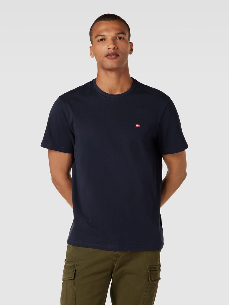 T-Shirt mit Logo-Stitching Modell 'SALIS' in marineblau