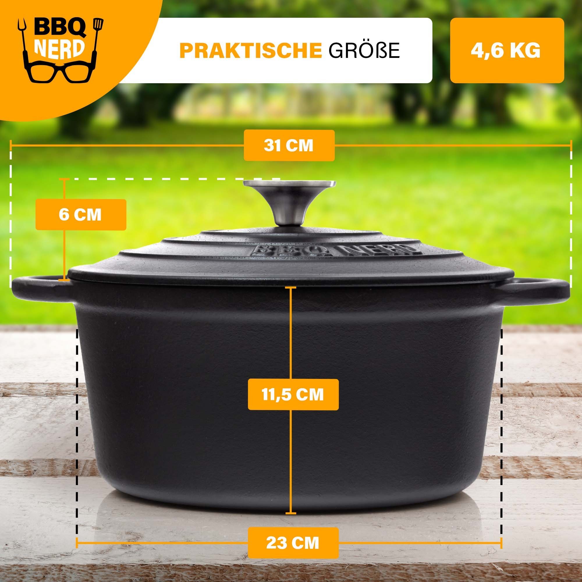 BBQ Nerd Bräter, Gusseisen, Bräter Deckel Bratentopf Kochtopf Gusseisentopf