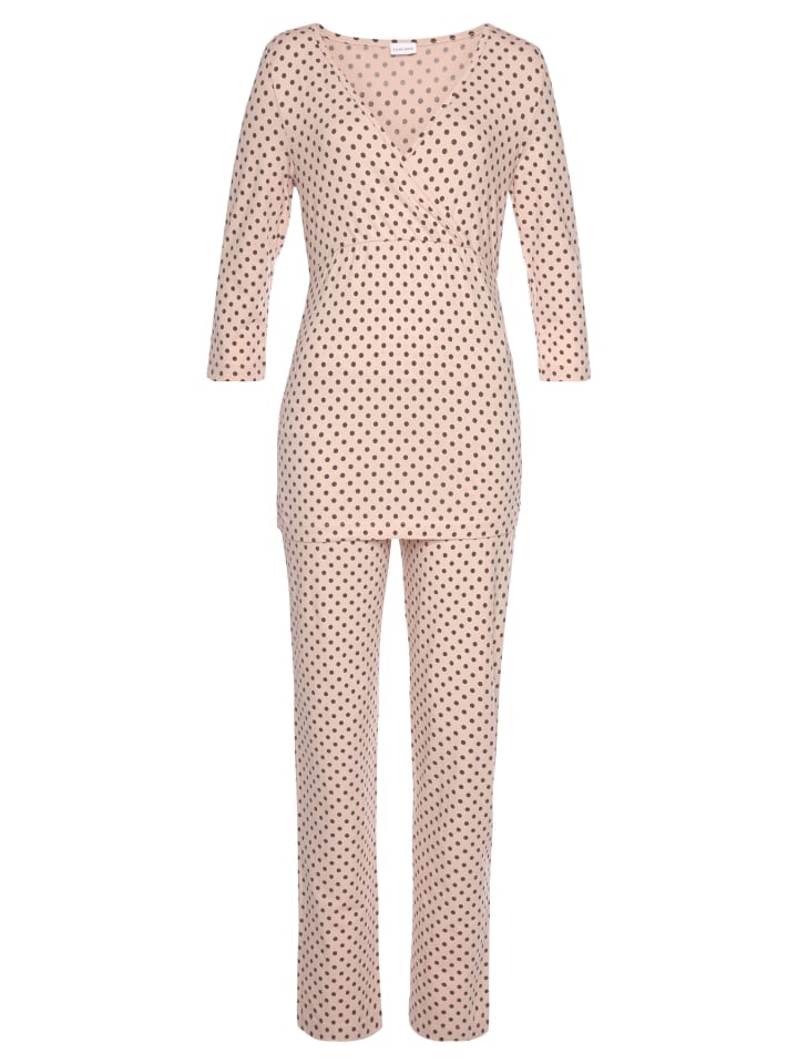 LASCANA Umstandspyjama in beige schwarz gepunktet günstig kaufen 32/34
