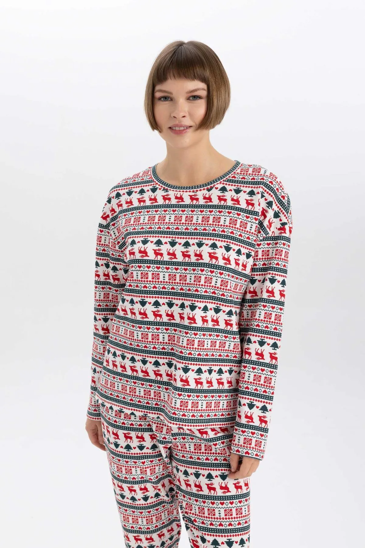 DeFacto  Silvesterthema - Fall In Love Pyjamaoberteil mit Rundhalsausschnitt und langen Ärmeln A3375ax23wn
