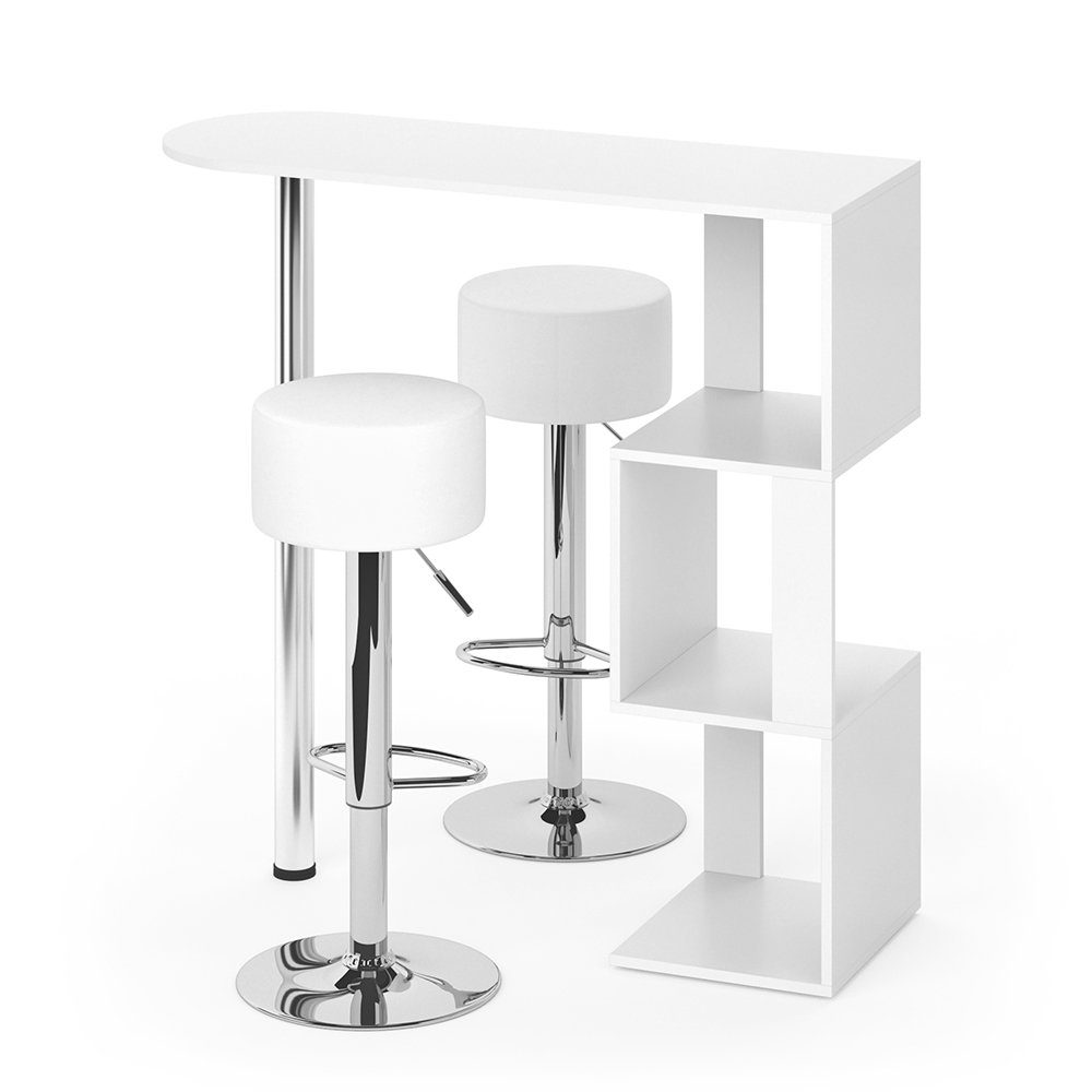 Vicco Bartisch Stehtisch Tresentisch VINCENT Weiß S-Form inkl. Hocker