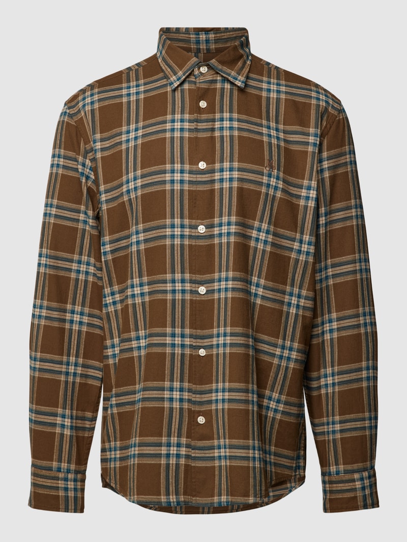 Regular Fit Freizeithemd mit Tartan-Karo und Label-Stitching in beige