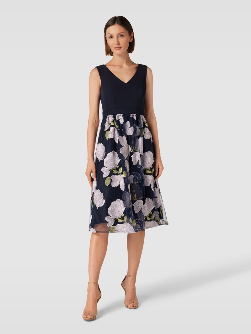 Cocktailkleid mit floralem Muster in marineblau meliert