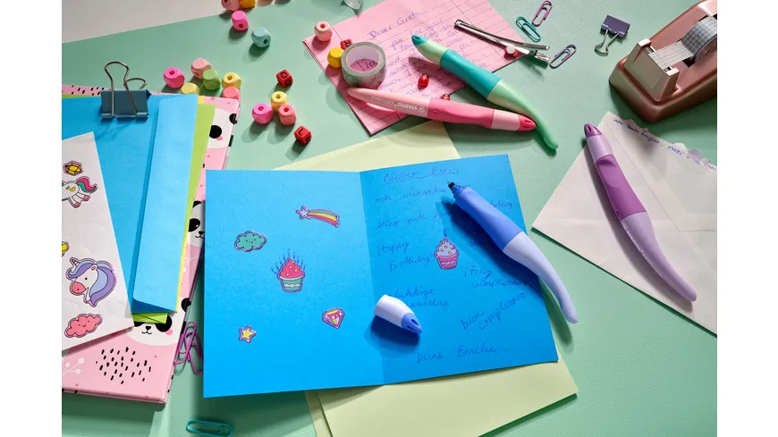 STABILO® EASYoriginal Tintenroller für Rechtshänder - Pastel in Schimmer von Lila inklusive Patrone-Schreibfarbe blau-löschbar