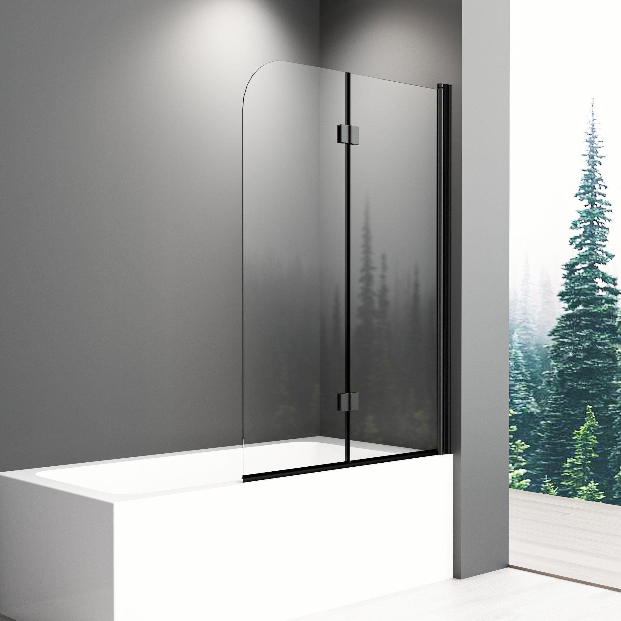 Boromal Badewannenaufsatz Schwarz 3 teilig 2 teilig faltbar BxH: 120x140 130x140 110x140 100x140, Sicherheitsglas mit beidseitig Nano, verstellbar Alu Wandprofil, (Duschwand für Badewanne, Klarglas), Beidseitig 180° schwenkbar, Rechts-und Links monti