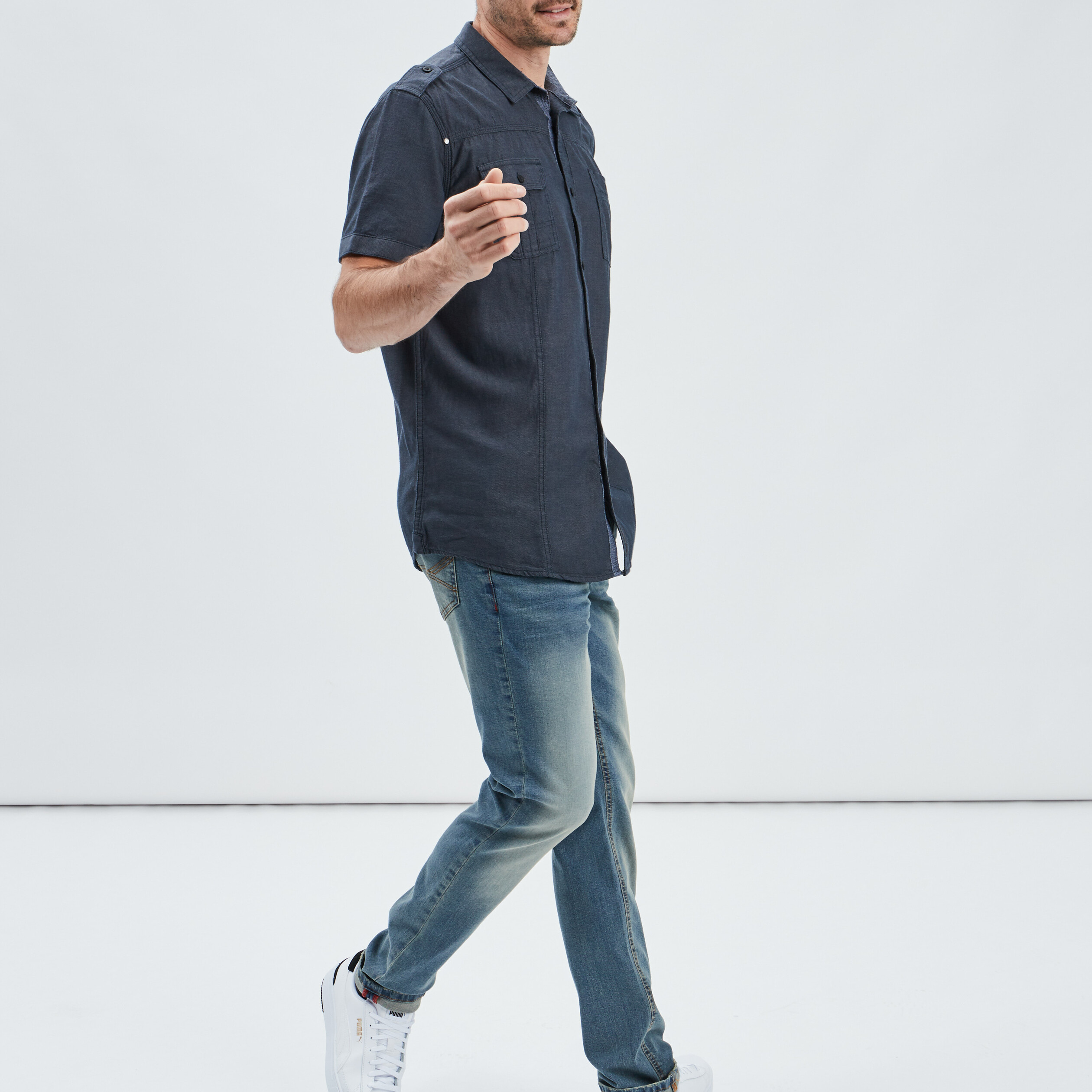 Chemise manches courtes Creeks bleu homme | La Halle