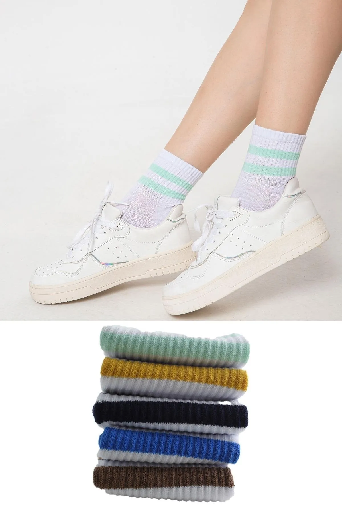 Trick or Treat  Packung mit 5 verschiedenfarbigen, bunt gestreiften, weißen Unisex-Damen- und Herrensocken aus Baumwolle