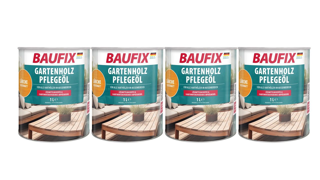 Baufix Gartenholz-Pflegeöl lärche, seidenmatt, 1 Liter 4er-Set
