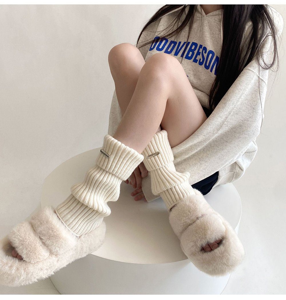 Deliana.makeup Beinstulpen Metal Label Flap Sockliner, Damen Herbst und Winter Stacking Socken Spice Girls Stiefelüberzieher, gestrickte Beinwärmer