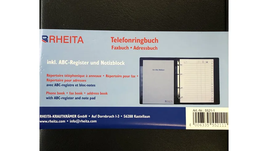 RHEITA Adressen-Telefonregister A5 mit Block