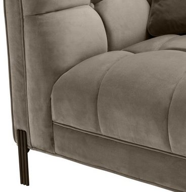 Casa Padrino Loungesofa Luxus Lounge Sofa Greige / Schwarz 223 x 95 x H. 68 cm - Linksseitiges Wohnzimmer Sofa mit edlem Samtsoff und 2 Kissen