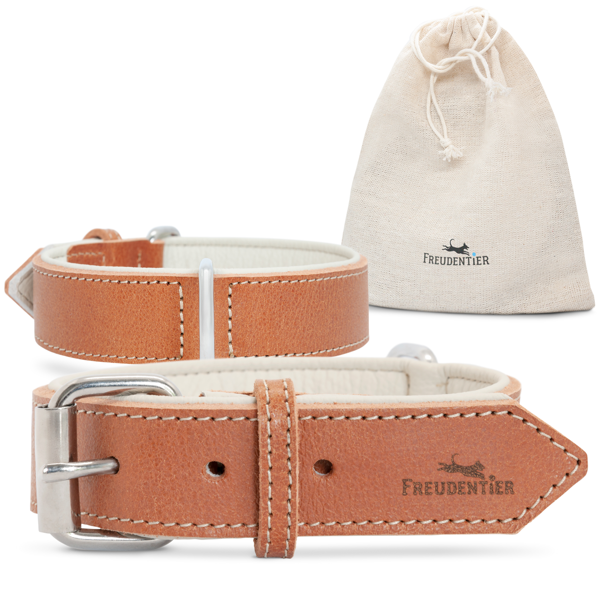 Freudentier Hundehalsbänder Freudentier gefüttertes Halsband aus Leder cognac L