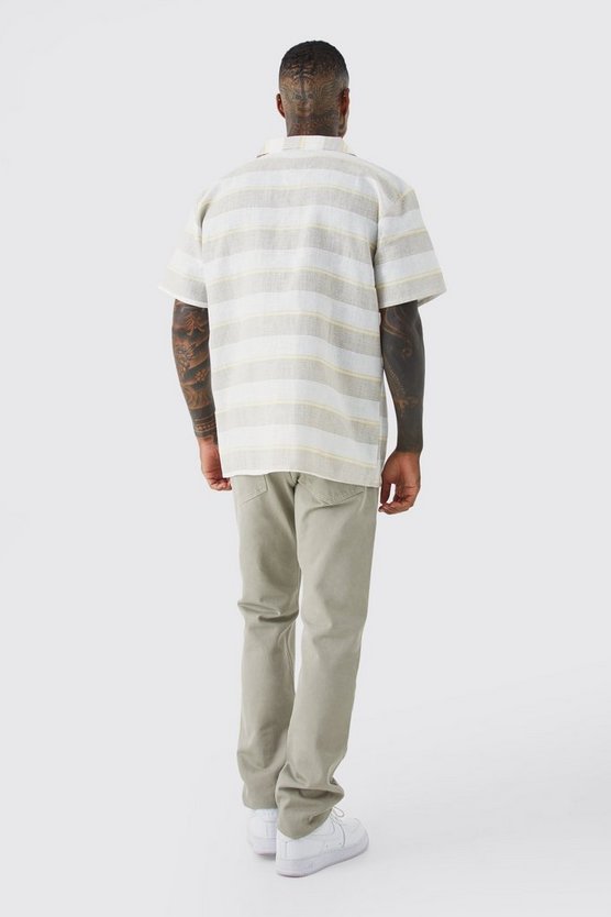 Kurzärmliges gestreiftes Oversize Colorblock Hemd
