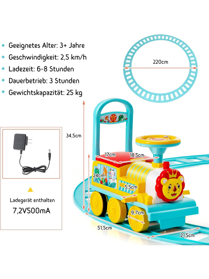 COSTWAY Aufsitz Lokomotive mit Bahn in Blau günstig kaufen onesize