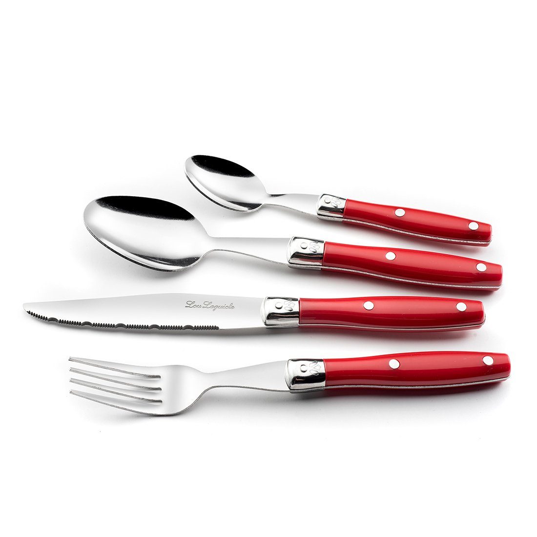 Lou Laguiole Besteck-Set COMPTOIR, Edelstahl 18/0, PP, rot hochglanzpoliert, für 6 Personen, 24-teilig