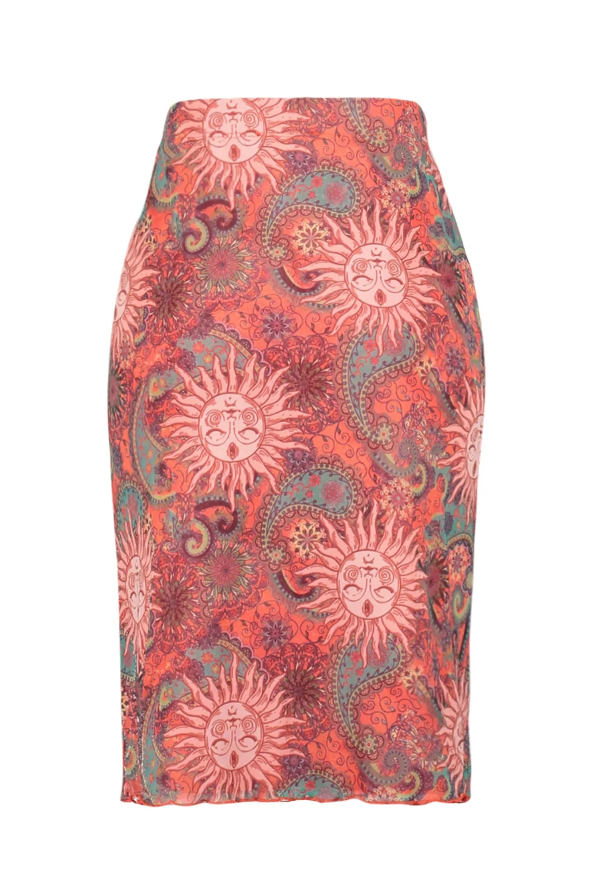 Trendyol Collection  Premium Orange bedruckter Midi-Strickrock aus Tüll mit hohem Bund und Futter TWOSS23ET00206