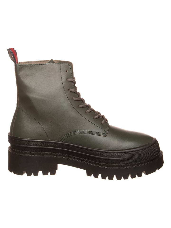 Tommy Hilfiger Shoes Leder-Boots in Khaki günstig kaufen