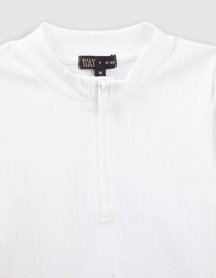 T-shirt blanc cassé côtelé zippé fille