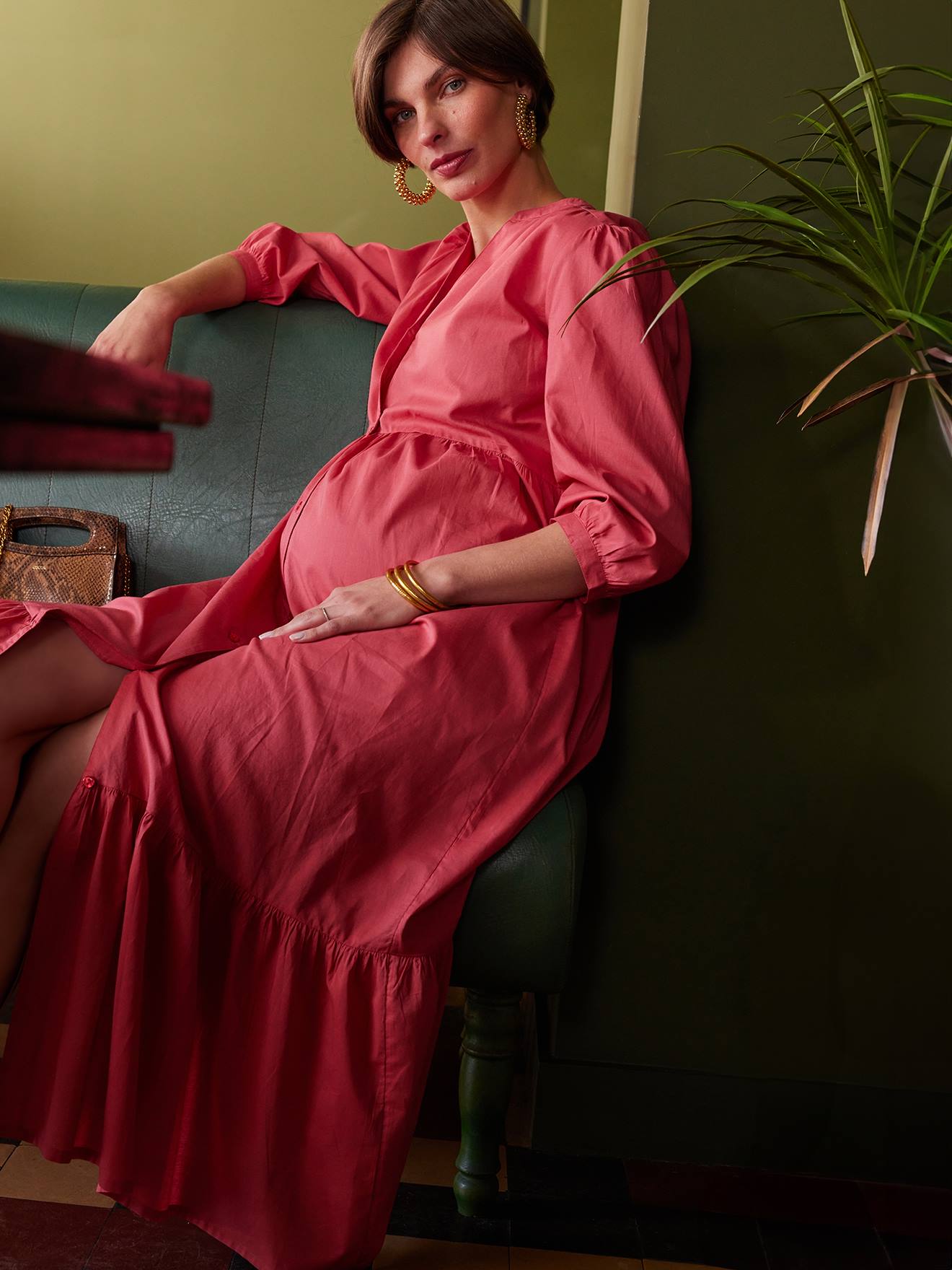 Envie de Fraise Langes Boho-Kleid für Schwangerschaft & Stillzeit ENVIE DE FRAISE - granatapfel