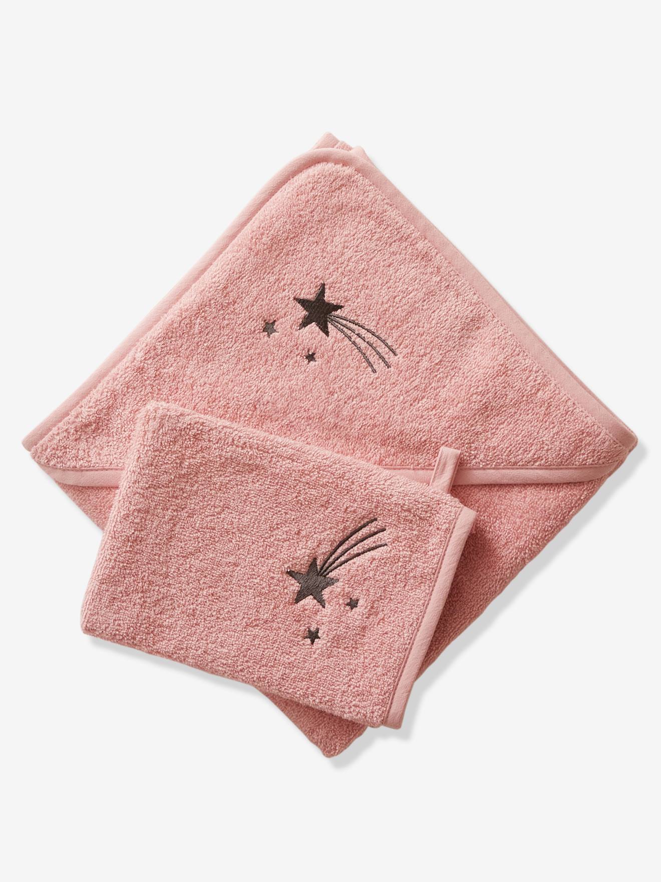 Cape de bain personnalisable + gant de toilette bleu moyen