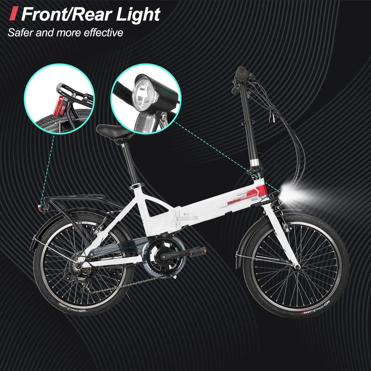 HILAND E-Bike 20 Zoll E-Klapprad Pedelec E-Faltrad Damen Herren, 6 Gang, Kettenschaltung, Heckmotor