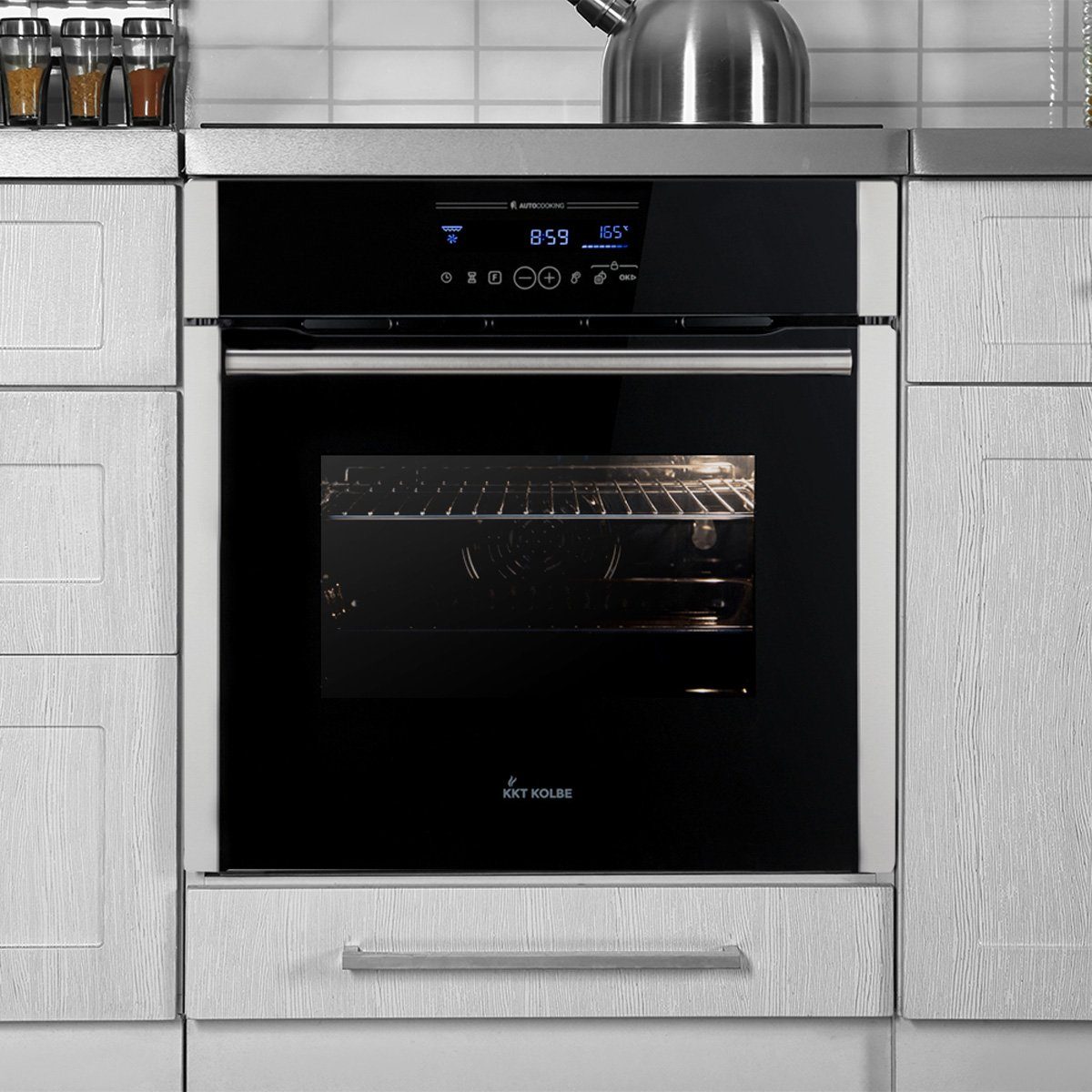 KKT KOLBE Einbaubackofen Backofen Elektroherd EB8016ED, mit 2-fach Teleskopauszug, DampfClean, Katalytische Platten, 60cm / 70 l / Teleskopauszüge / Drehspieß / Katalyse Selbstreinigung