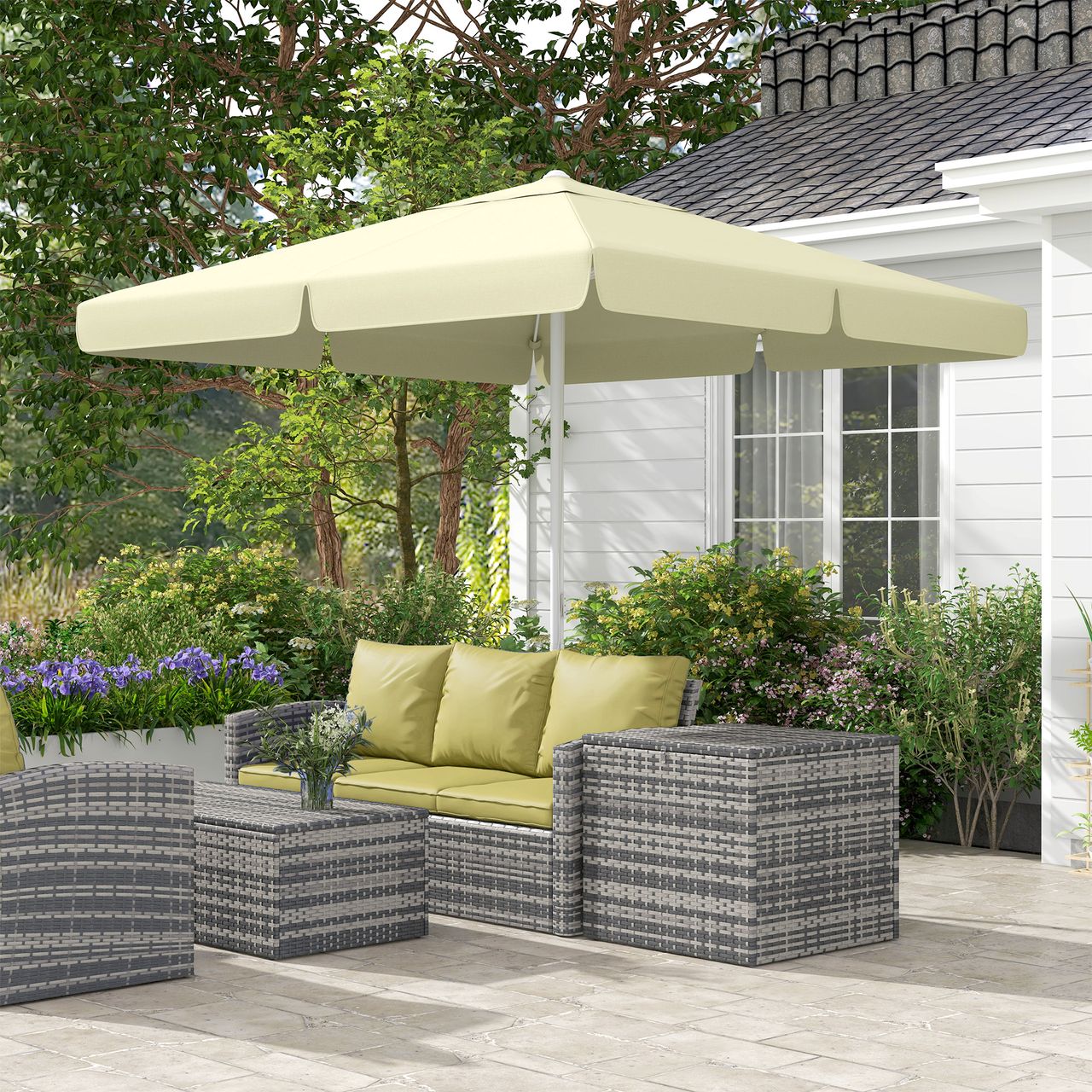 Outsunny 2,5 x 2,5 m Höhenverstellbarer Sonnenschirm mit 8 Streben für Garten