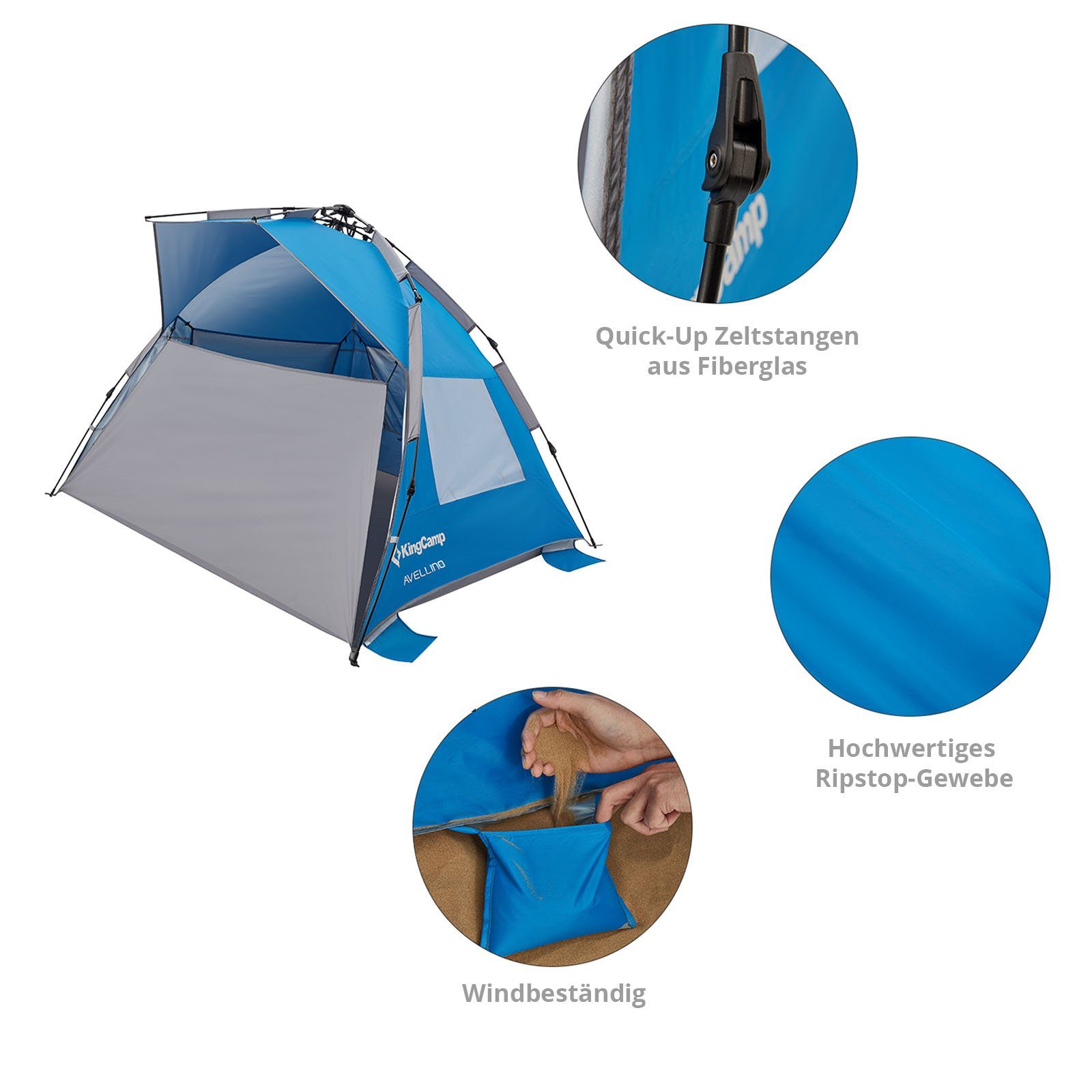 KingCamp Strandmuschel Strand Muschel Avellino Sekunden, Zelt XL Quick Pop Up Automatik UPF50+