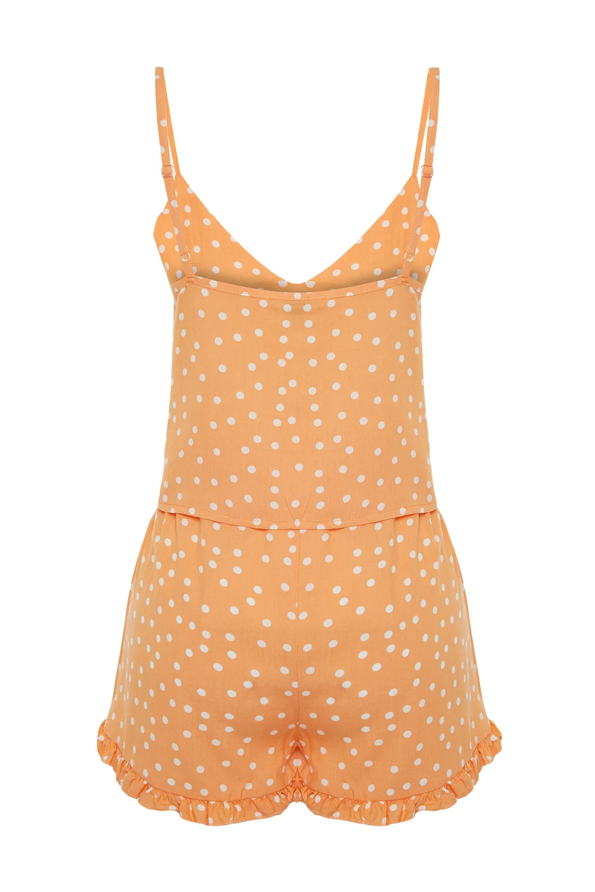 Trendyol Collection  Lachsfarbenes Pyjama-Set aus Viskosegewebe mit Rüschen und Punkten, Kordelriemen und Bindedetail THMSS21PT0742
