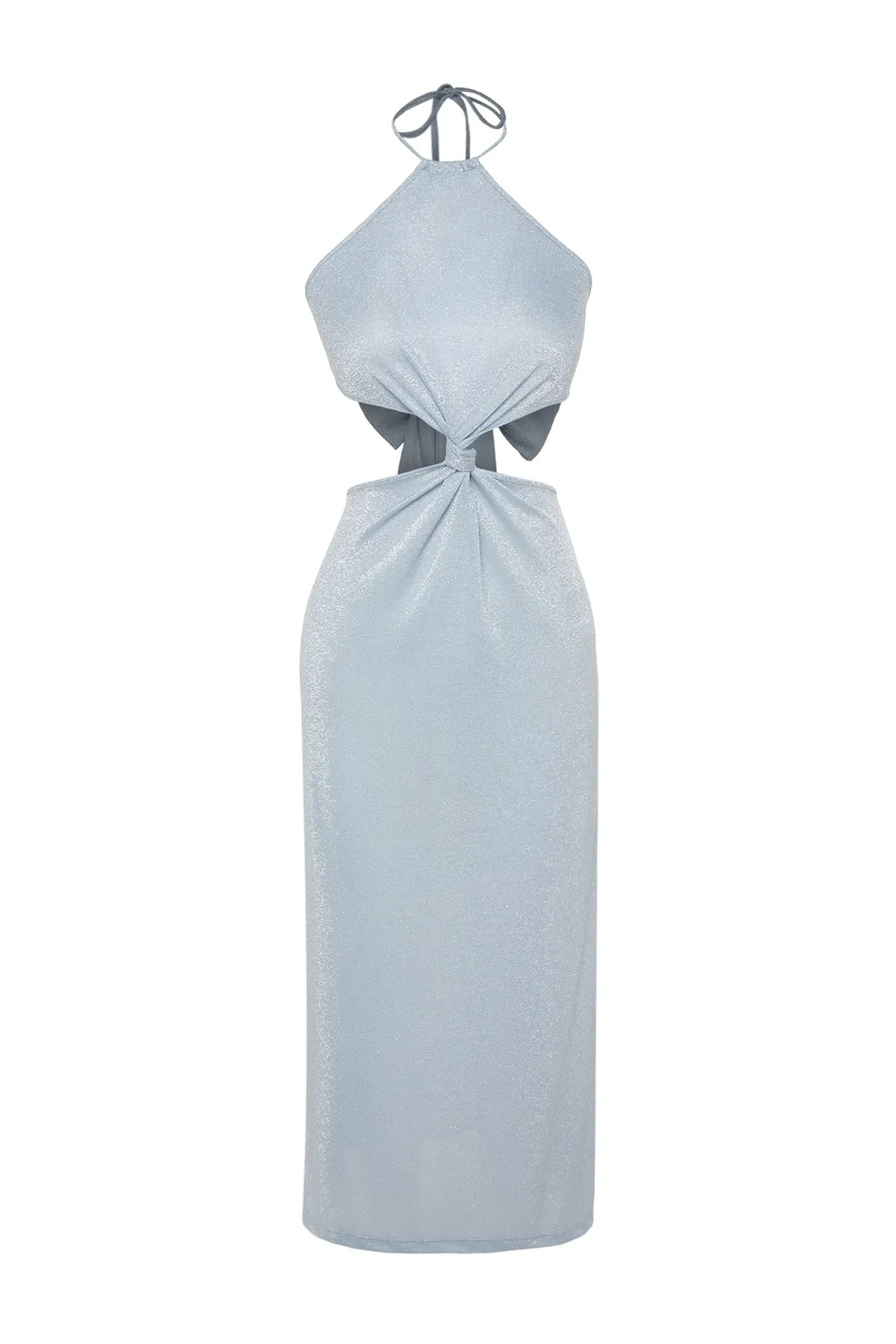 Trendyol Collection  Blaues, tailliertes, gestricktes Maxi-Strandkleid mit Ausschnitten/Fenstern TBESS23EL00120