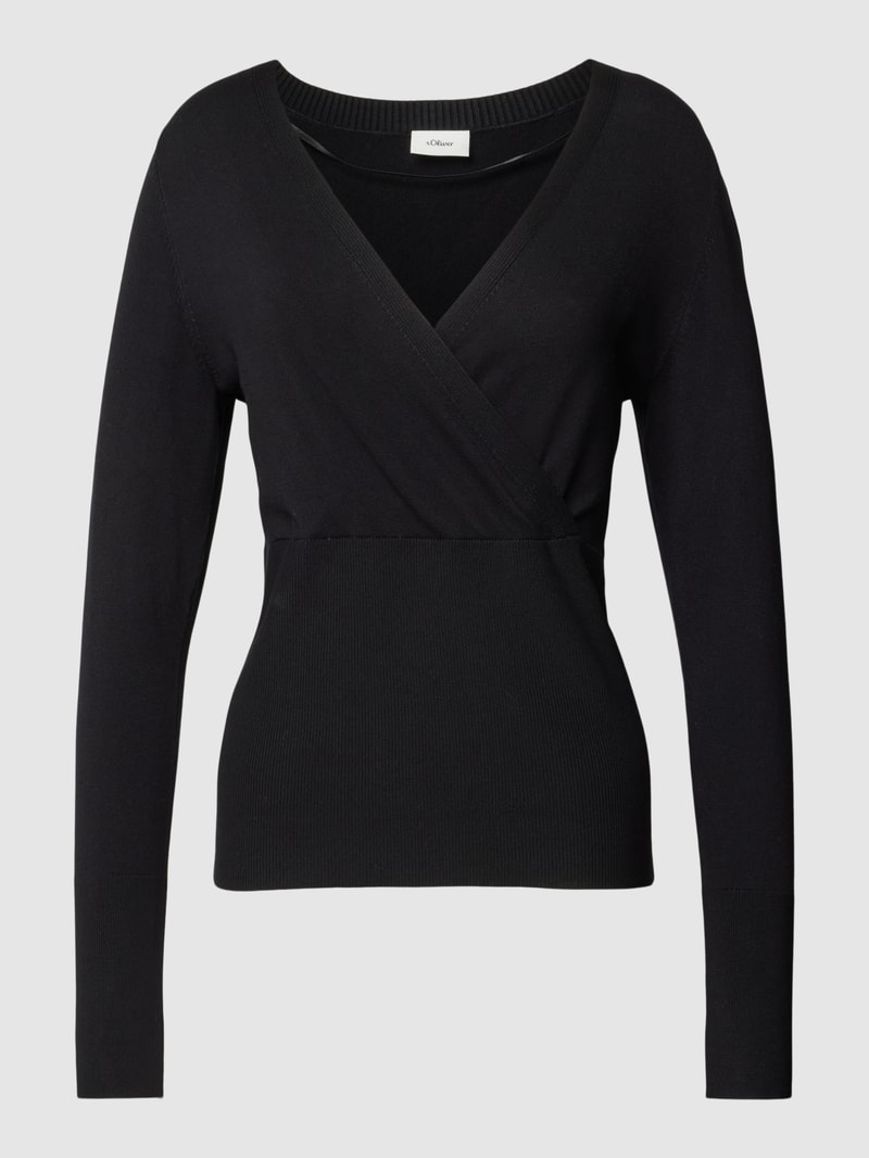 Strickpullover in Wickel-Optik in schwarz