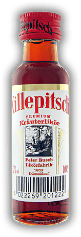 Killepitsch Düsseldorf Premium Kräuterlikör 0,02 Liter Killepitsch Düsseldorf Premium Kräuterlikör 0,02 Liter Dieser Kräuterlikör ist eine alte Düsseldorfer Spezialität und hat in den USA mittlerweile Kultstatus erreicht. 0,02	 Liter - Vol 42%