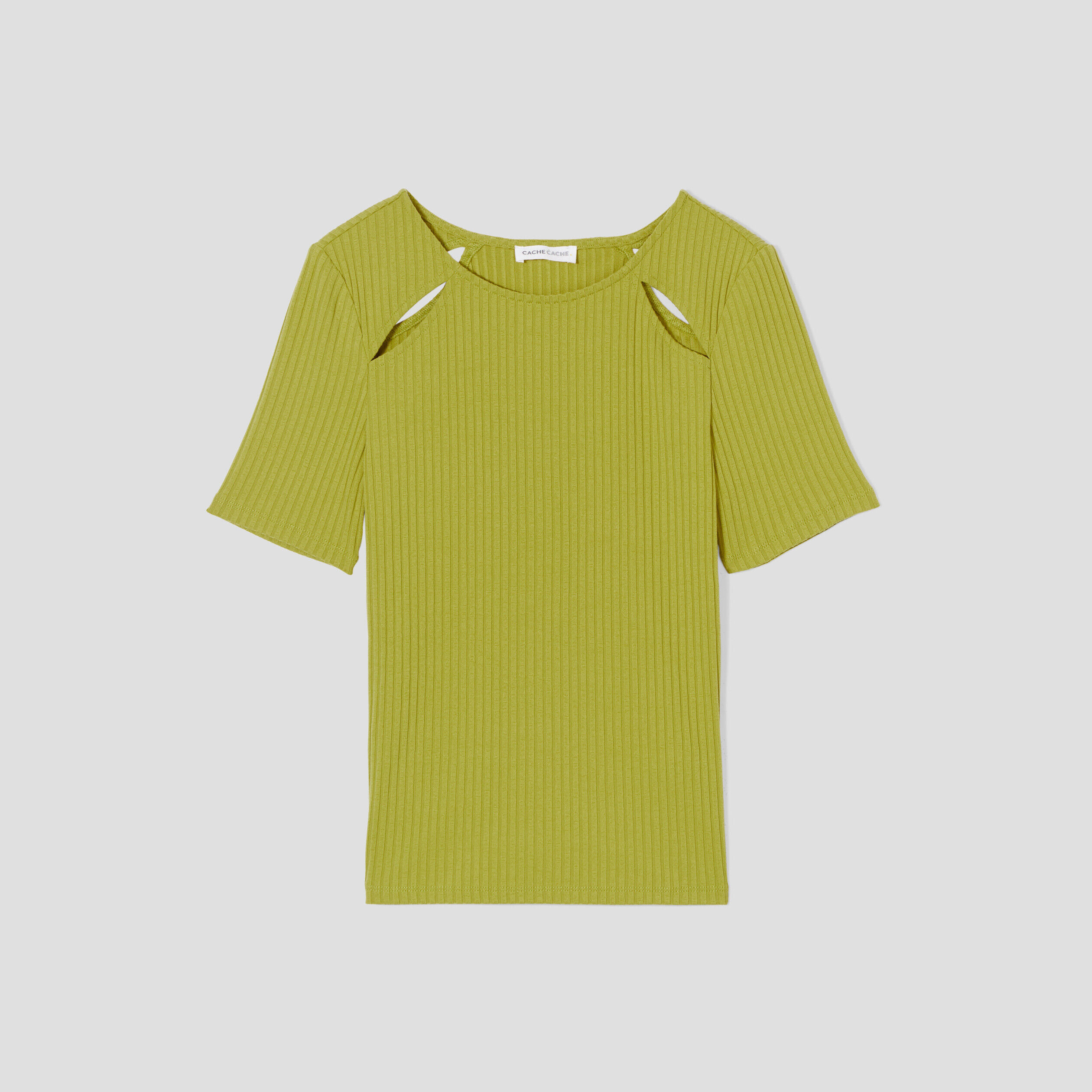 T-shirt avec ouvertures vert olive femme | Cache Cache