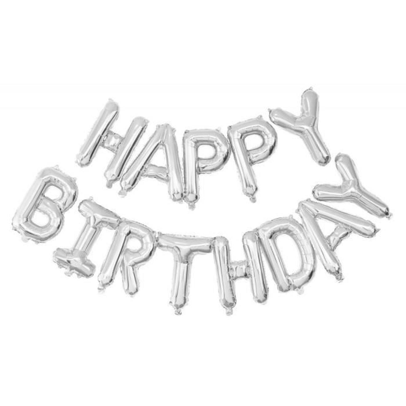Ballon Mylar Happy Birthday argent gris
