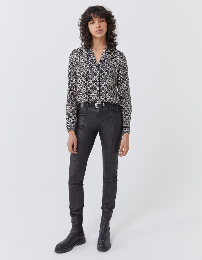 Jean slim noir enduit sculpt up mid waist zip poches femme