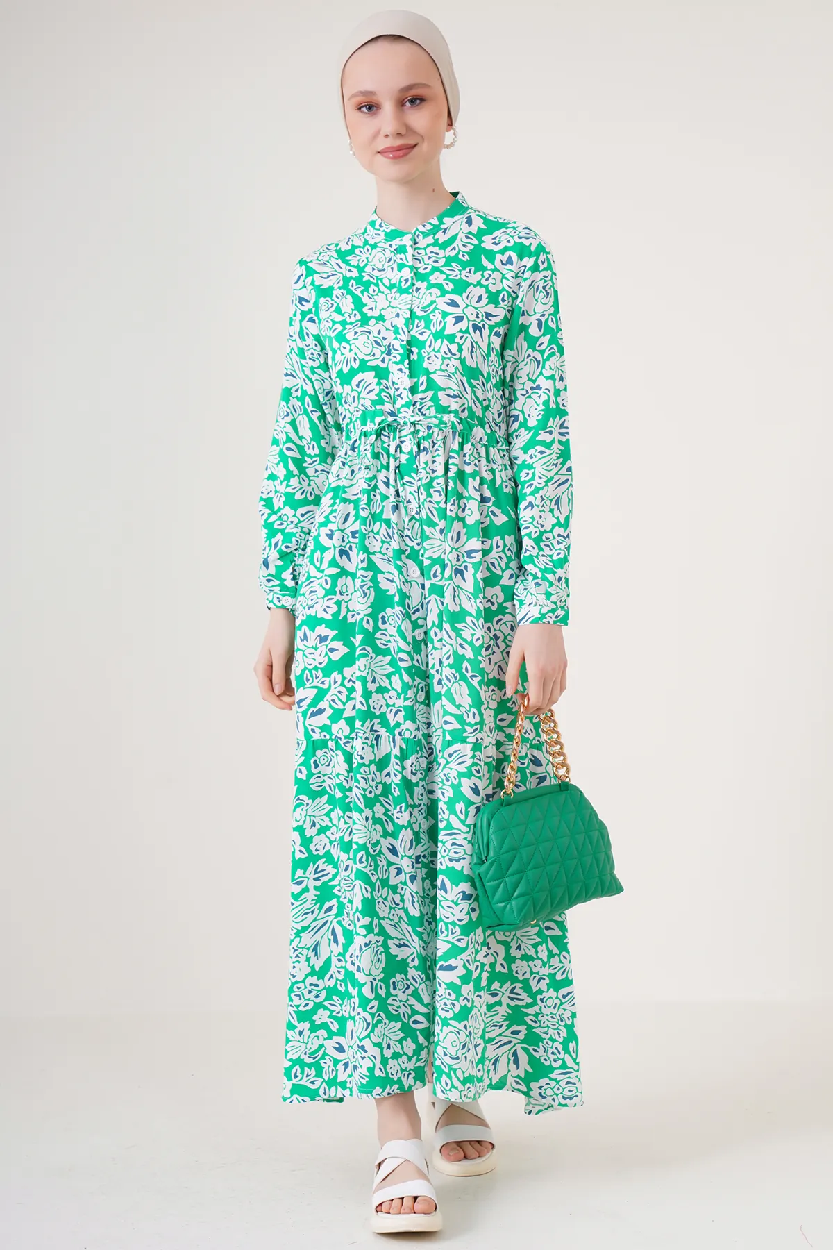 Bigdart  2144 Wunderschönes Hijab-Kleid mit Kragen – Grün