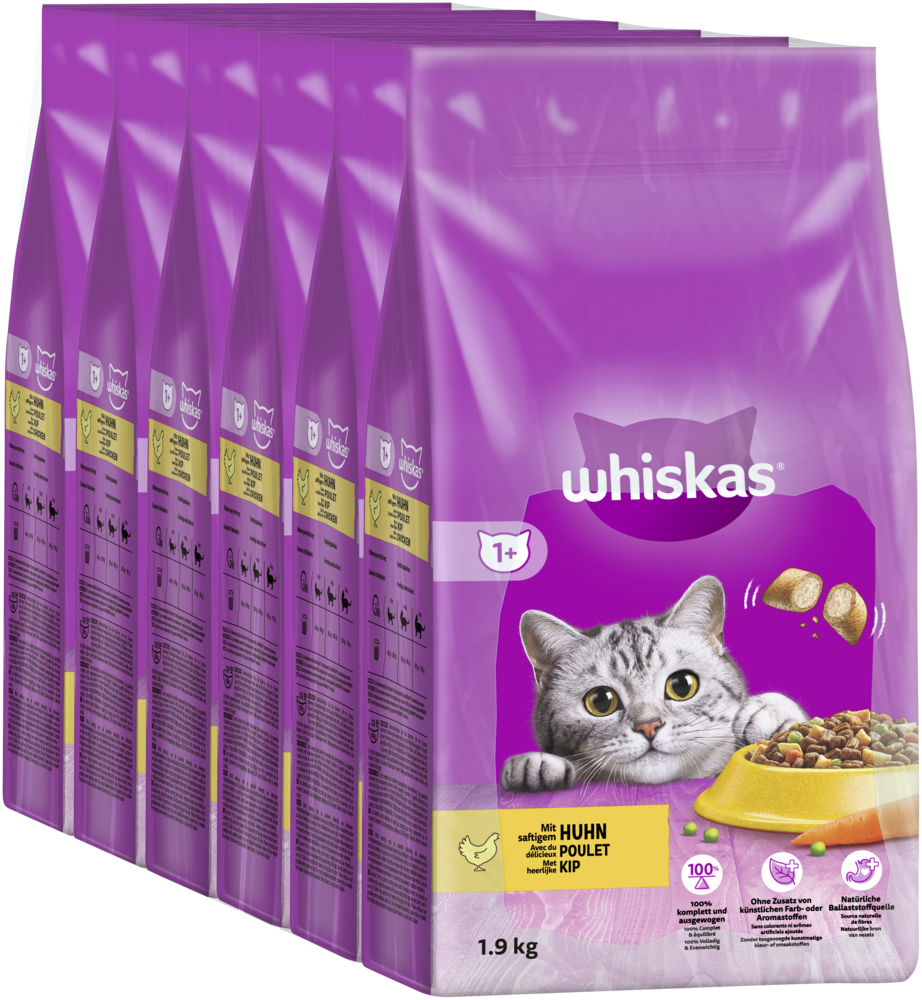 Whiskas Beutel Trocken Adult 1  mit Huhn 1,9kg 5er Karton