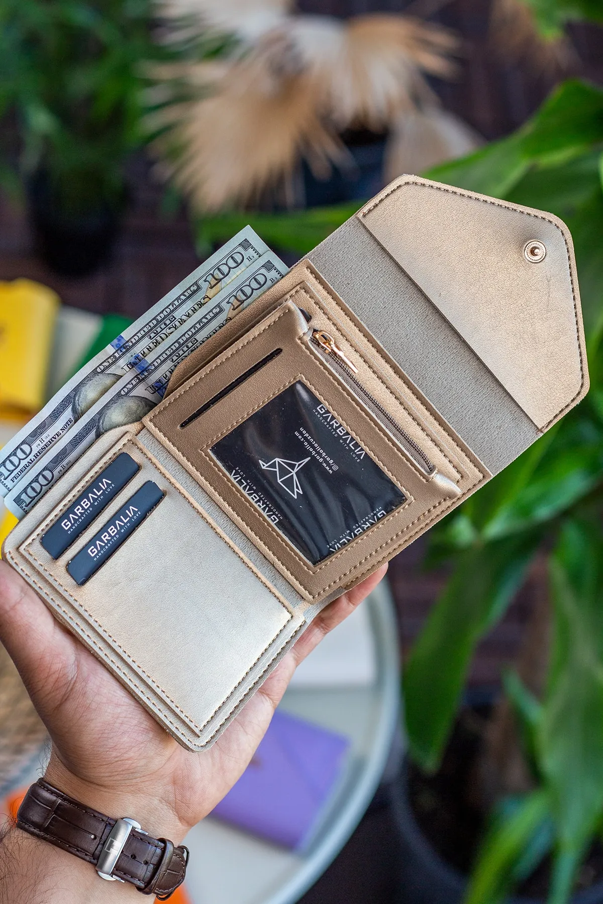 Garbalia  Columbia Mini-Gold-Geldbörse für Damen aus veganem Leder mit Münzfach und losem Kartenhalter