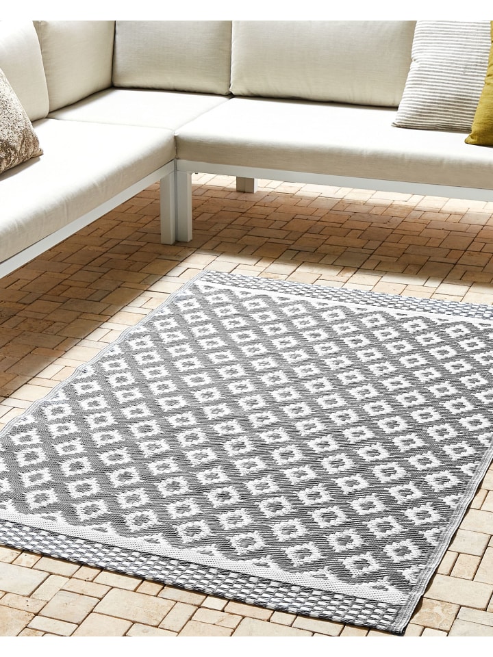 Beliani Outdoorteppich THANE in Grau/Weiß - (W) 120 x (H) 0.5 x (L) 180 cm günstig kaufen onesize